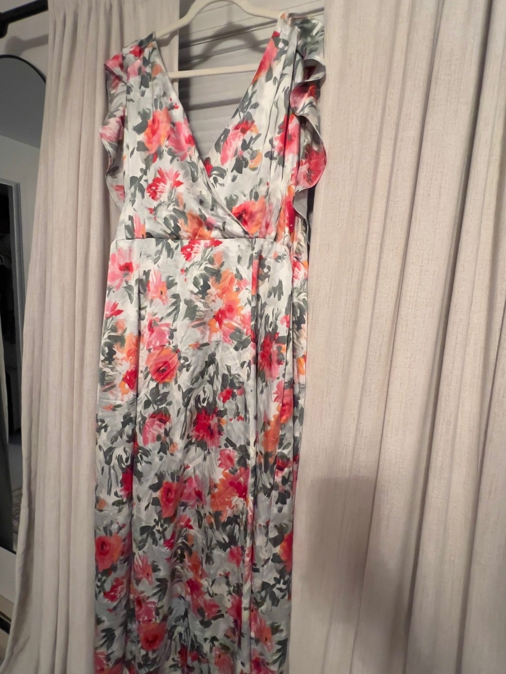 Hutch Floral Wrap Maxi Dress in Light Blue with Pink & Orange Flowers